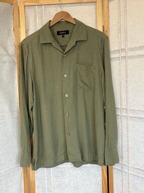Quince Shirt Mens Medium Olive Green 100% Silk Twill Long Sleeve Button Up